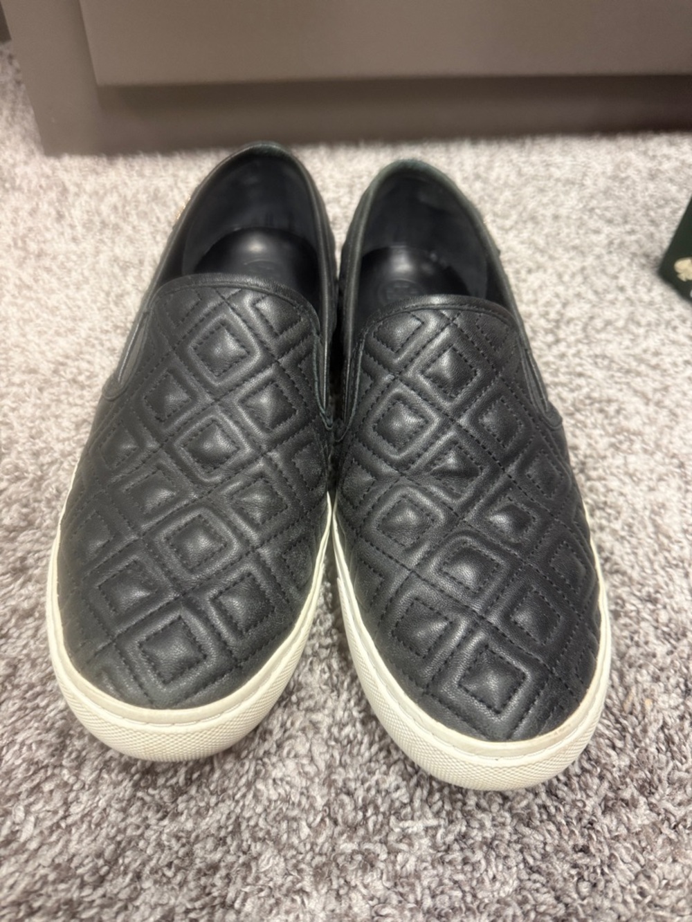 Tory Burch Black Quilted Leather Slip-On Sneakers